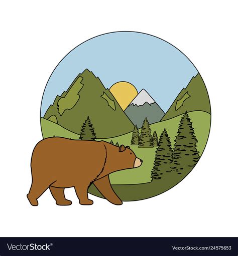Mountains With Bear Grizzly Scene Royalty Free Vector Image