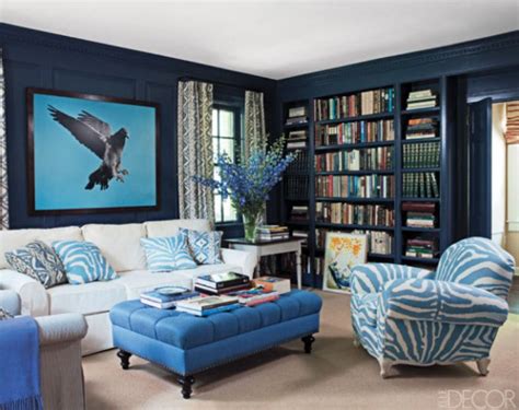 Eclectic Style Living Room With Midnight Blue Walls And Cobalt Blue