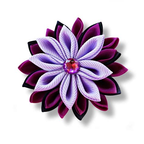 Purple Lapel Pin Kanzashi Flower Lapel Brooch Grooms Boutonniere
