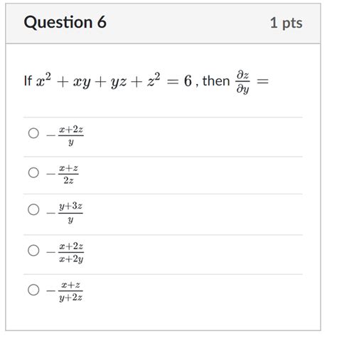 Solved If X2 Xy Yz Z2 6 Then ∂y∂z