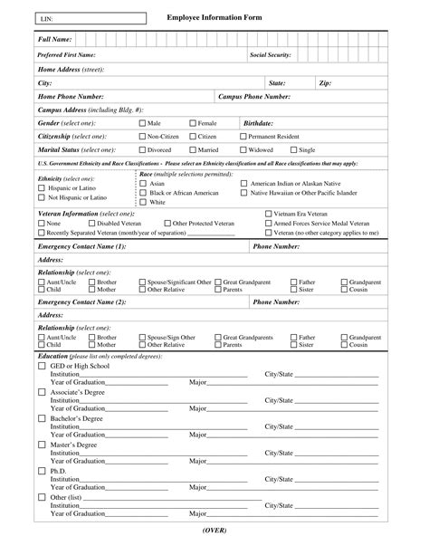 Basic Template Printable Employee Information Form