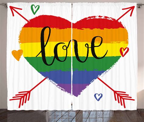 Pride Decorations Curtains 2 Panels Set Hand Drawn Rainbow Heart With
