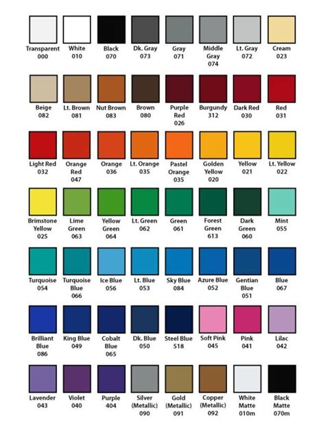 Color swatches are defined by using the hsl(h, s%, l%) code for the color and are sorted by hsl. Color Chart