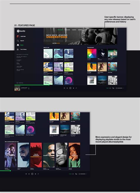 You get a very similar experience as on the app that you install on a computer. Spotify web app concept on Behance