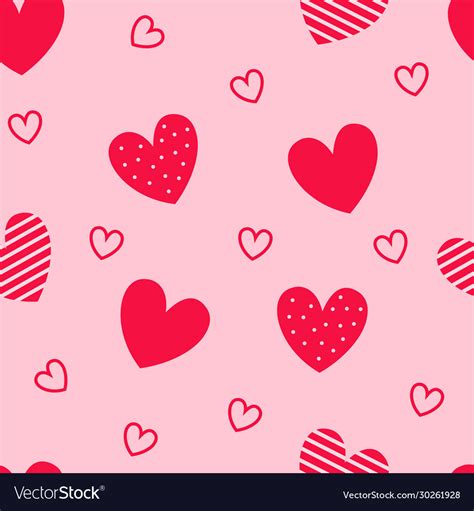 Seamless Pattern Red Hearts Pink Background Vector Image