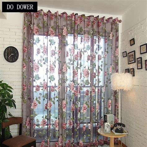 The sheer window treatments add softness to the modern space. Large Purple Peony Pattern Curtains Tulle Sheer Modern ...