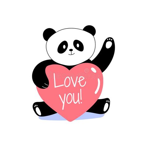 Cute Kawaii Panda Holding Pink Heart Stock Vector Illustration Of