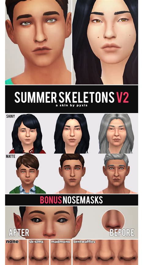 Pyxis Sims Summer Skeletons V2 A Skinset Sims 4 Cc Skin Sims 4
