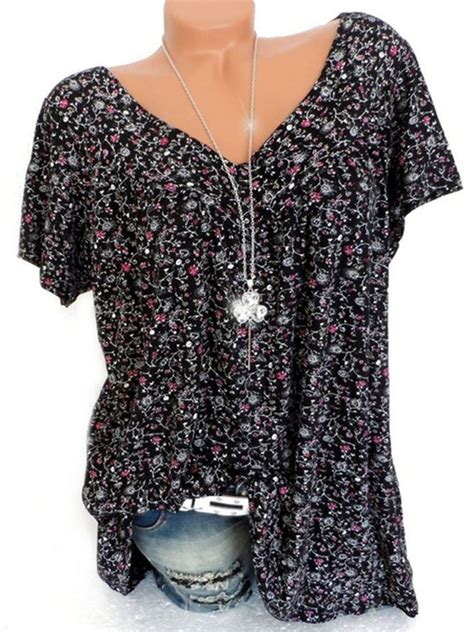 Women S Casual V Neck Floral Short Sleeve Top Anniecloth
