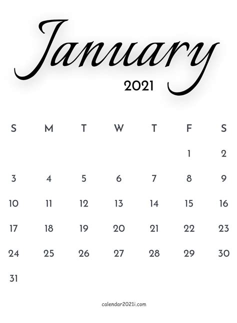 A Calendar With The Word January Written In Cursive Writing On White