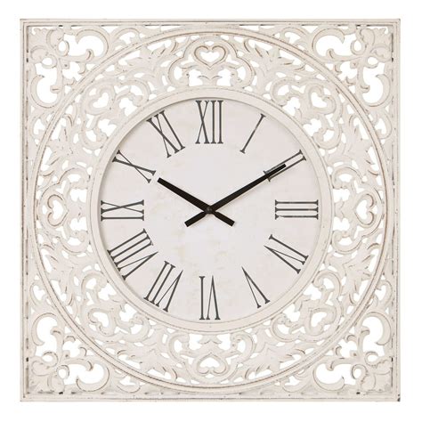 Patton Wall Decor Distressed White Ornate Wood Carved Wall Clock 24