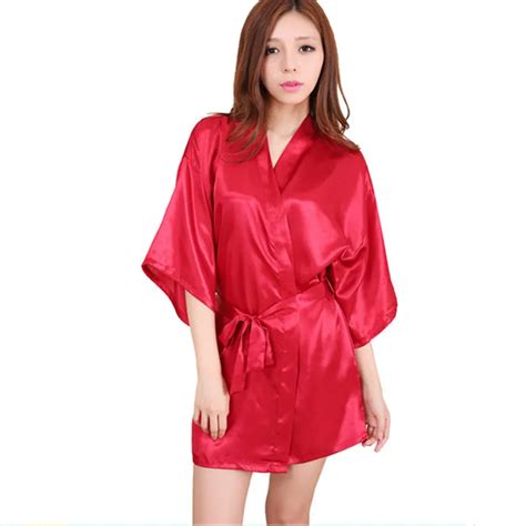 Red 2016 Short Style Womens Silk Satin Robe Gown Kimono Gown Wedding Party Bridesmaid Robe Size