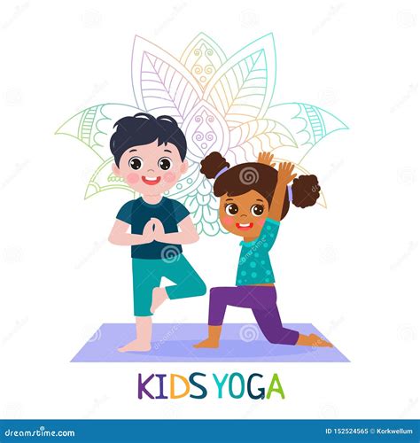 Yoga Time Kids Yoga Design Concept Girl And Boy In Yoga Position