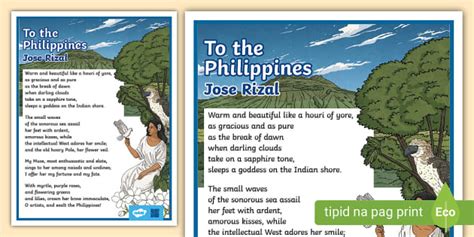 To The Philippines Poem By Jose Rizal Grade 6 Twinkl