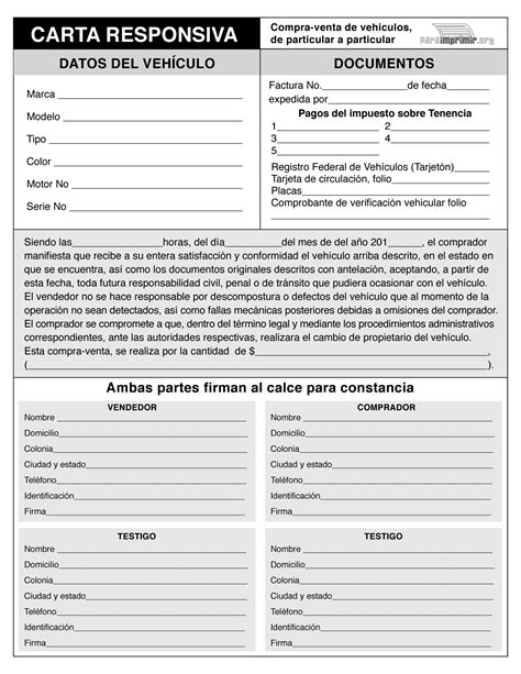 Carta Responsiva Renta De Vehiculo Prestamos Quirografarios Montepio