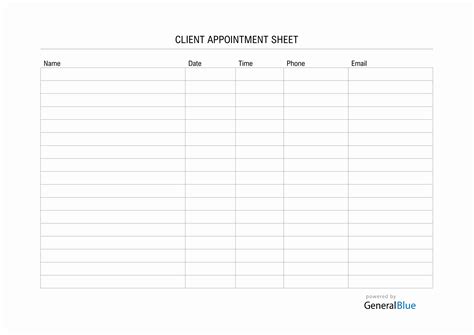Client Appointment Sheet Template In Word Basic