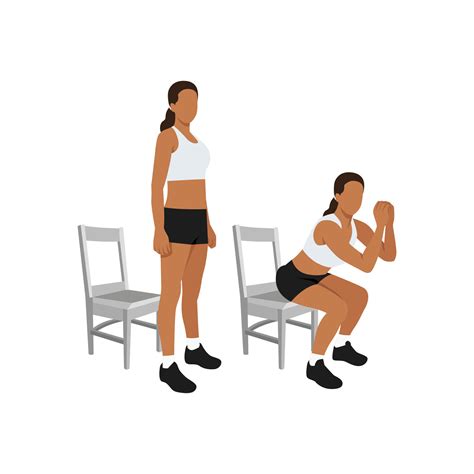 Woman Doing Chair Squat Exercise Flat Vector Illustration Isolated On