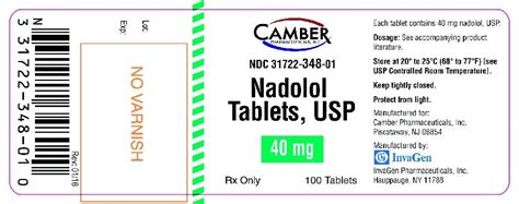 Whereas hydrophilic beta blockers, such as atenolol and nadalol, undergo direct renal elimination and have. Nadolol (Camber, Pharmaceuticals Inc): FDA Package Insert ...