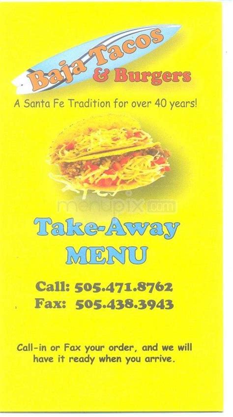 Menu Of Baja Tacos And Burgers In Santa Fe Nm 87505