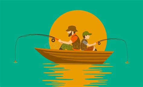 Pesca Do Pai E Do Filho No Barco Ilustração Do Vetor Ilustração De