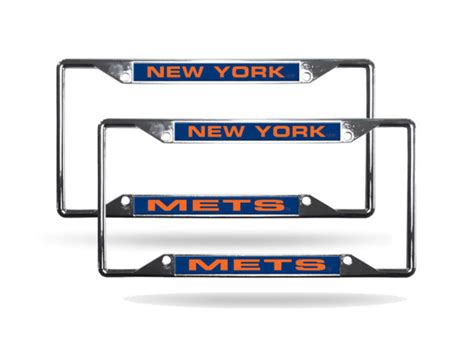 New York Mets Mlb Set Of 2 Ez View Chrome Metal Laser Cut License