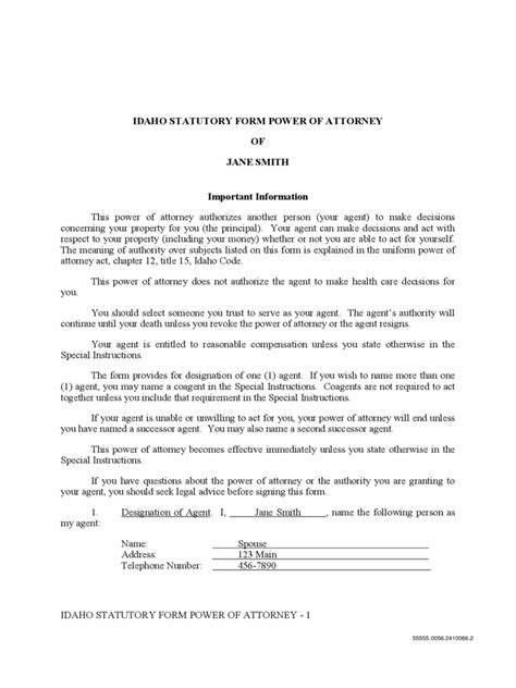 Idaho Power Of Attorney Form Free Templates In Pdf Word Excel To Print