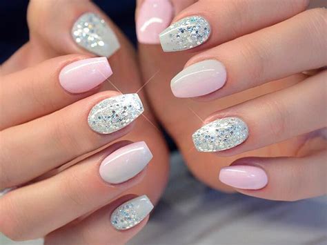 We both do gel now but still, it damages your nails. diy glitter nails sliver pink clear gold short white ...