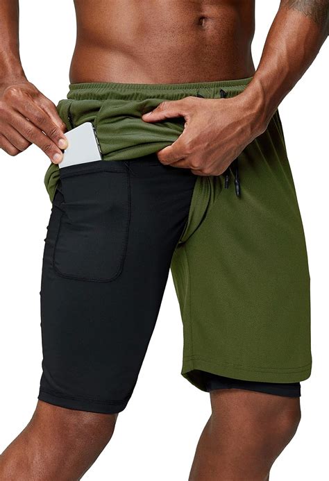 mens 2 in 1 workout running shorts quick dry 7 compression sport shorts training joggers shorts