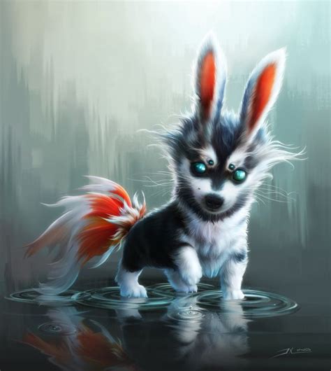 Cute Fantasy Creatures Fluffy Pup Picture 2d Illustration Fantasy