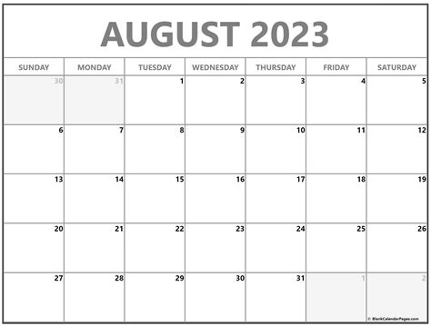 August Calendar Fillable Template