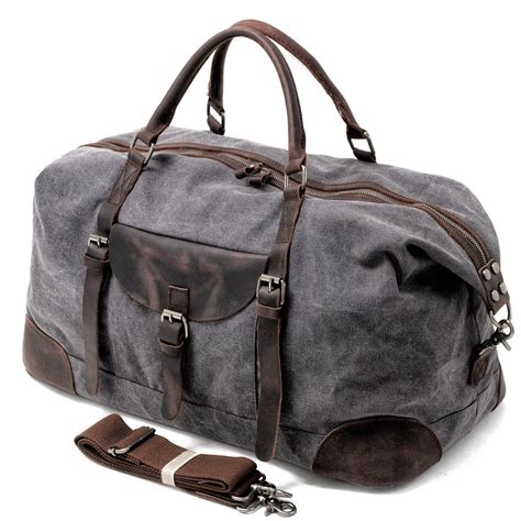 Cool Waxed Canvas Leather Mens Large Travel Weekender Bag Waterproof D
