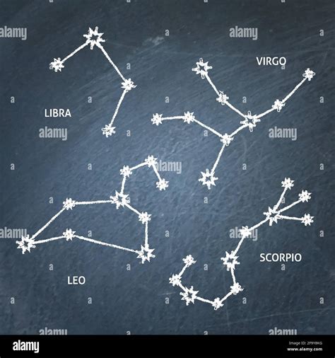Zodiac Constellation Symbols Collection Connected Shining Stars On