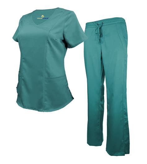 Teal Scrub Set Soft Drawstring Pant Shirt Natural Uniforms