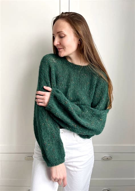 Emerald Green Mohair Crop Sweater Hand Knitted Sweater Alpaca Etsy