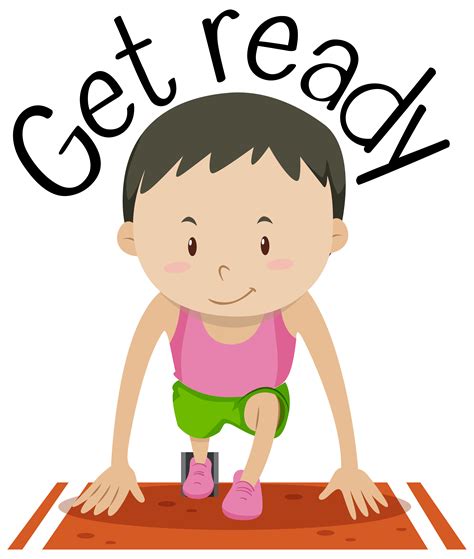 Wordcard For Get Ready With Boy At The Start Of The Race 292759 Vector