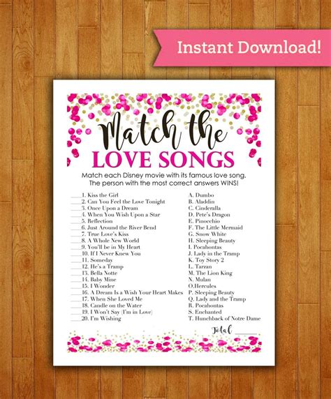 Printable Bridal Shower Games Disney Love Songs Abiewv