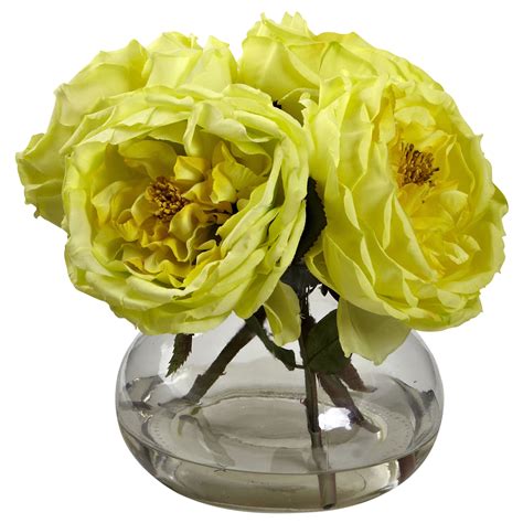 Nearly Natural Artificial Fancy Rose Silk Flowers With Vase Yellow