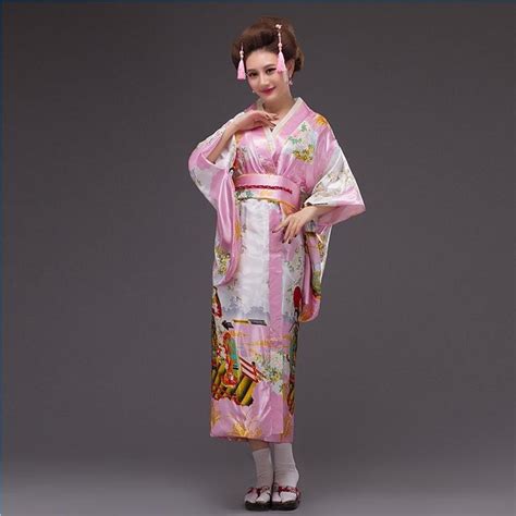 Hot New Pink Japanese Women Silk Kimono Sexy Yukata With Obi Vintage