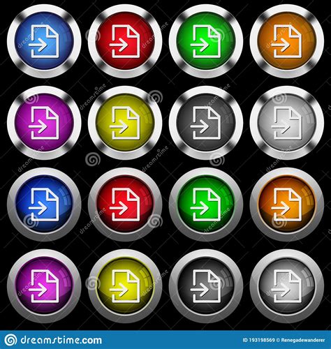 Import White Icons In Round Glossy Buttons On Black Background Stock