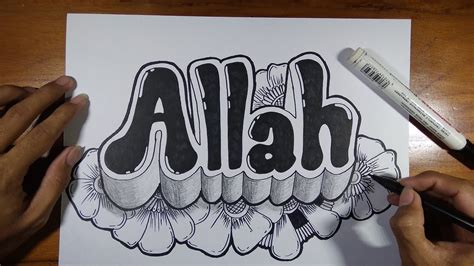 Drawing Allah 3d With Doodle Art Cara Menggambar Kaligrafi 3d Allah