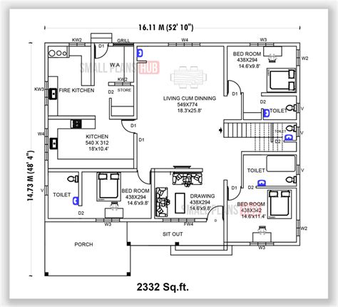 Five Bedroom Kerala Style Two Storey House Plans Under 3000 Sqft 4