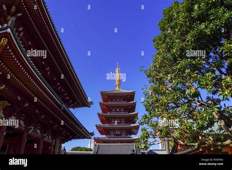 Japan Tokyo Asakusa Senso Ji 5 Story Pagoda Stock Photo Alamy