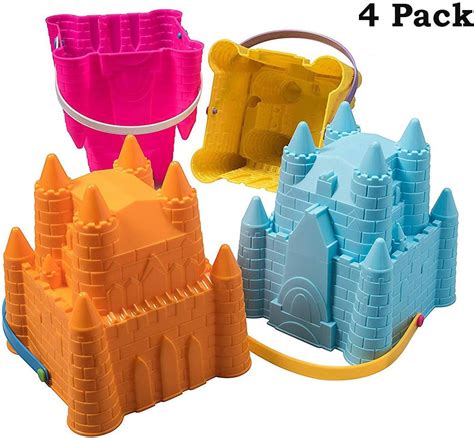 Top Race Sand Castle Beach Bucket Toy Set Sandcastle Mould Pack Of 4 Colourful Stackable 8