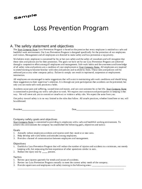 Sample Loss Prevention Program Doc Template Pdffiller