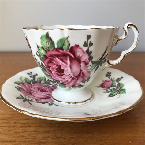 Adderley Tea Cup And Saucer Large Rose Teacup And Saucer Pink Cabbage Roses Fine Bone China