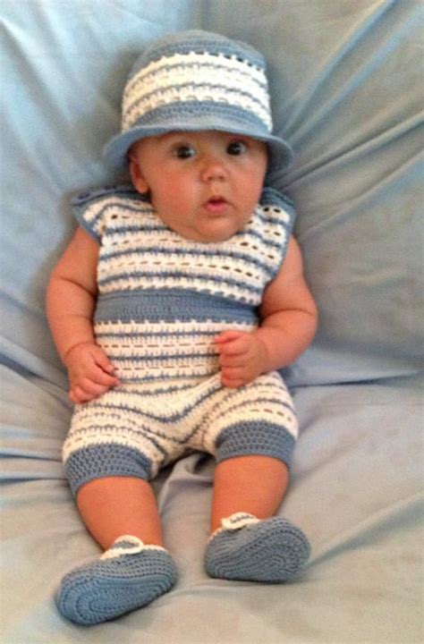 Crochet Pattern Baby Boy Romper Outfit 4 6 Months Etsy