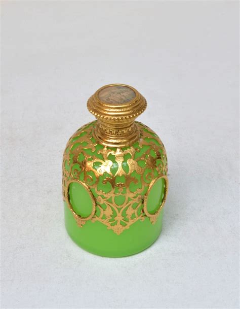 French Green Opaline Glass Palais Royal Souvenir Scent Bottle Denton Antiques