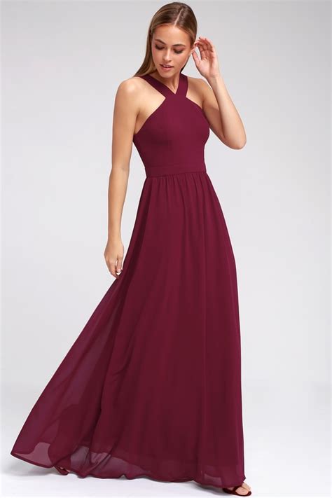 Beautiful Burgundy Dress Maxi Dress Halter Dress