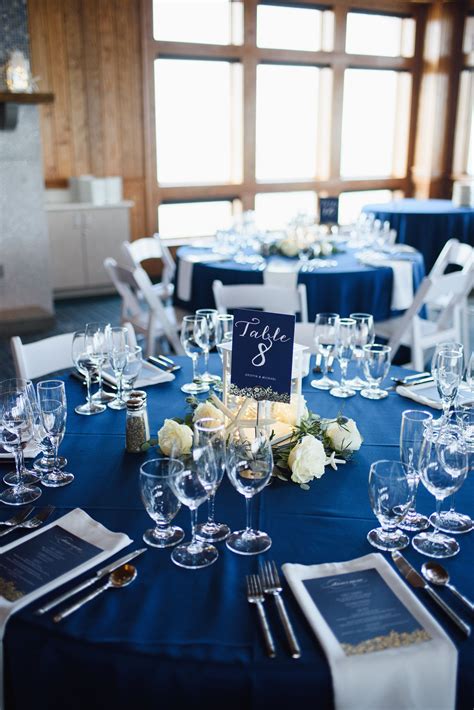 Navy Blue Table Decor Jennettes Pier Wedding Outer Banks Wedding
