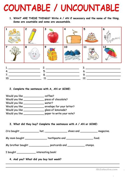 Countable And Uncountable Nouns Esl Worksheet By Domnitza Riset